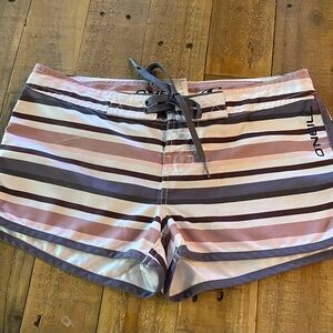 O'Neill Women's Striped Shorts - Brown and White